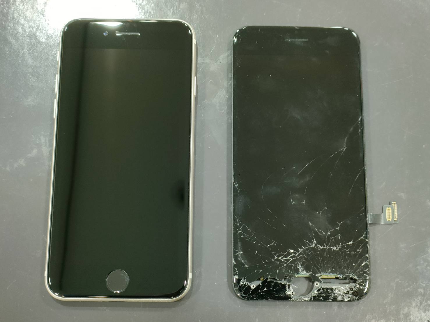 衝撃で画面破損したアイフォン SE３ 修理後